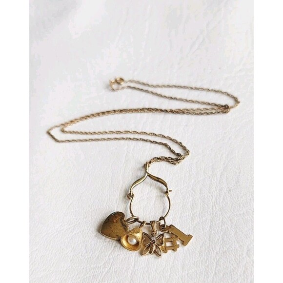 Vintage Sterling Silver Vermeil Charm Holder Necklace Heart Butterfly Number 1 - Picture 3 of 10